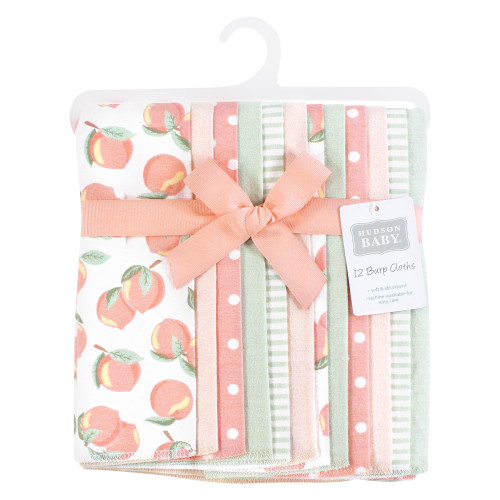Hudson Baby Cotton Flannel Burp Cloths Bundle, Sweet Peach