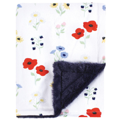 Hudson Baby Plush Blanket with Furry Binding and Back, Wildflower