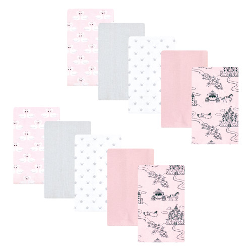 Hudson Baby Cotton Flannel Burp Cloths, Fairytale Princess 10 Pack
