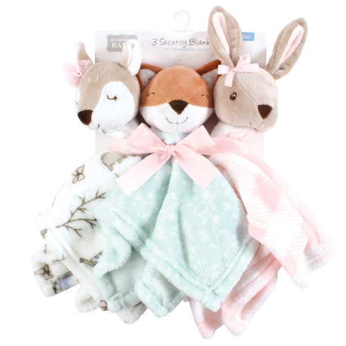 Hudson Baby Animal Face Security Blanket, Enchanted Forest 3-Pack