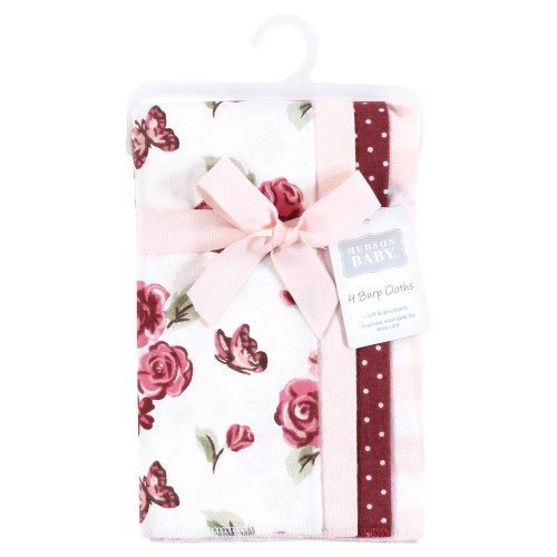 Hudson Baby Cotton Flannel Burp Cloths, Sweet Roses 4 Pack
