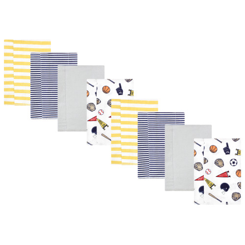 Hudson Baby Cotton Poly Flannel Burp Cloths Multipack, Sports Fan 8-Pack