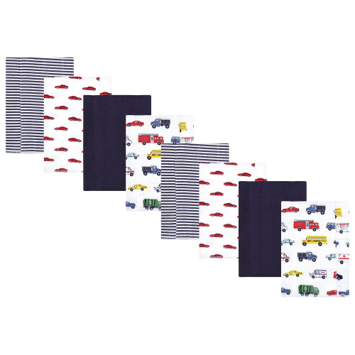 Hudson Baby Cotton Poly Flannel Burp Cloths Multipack, Going Places 8-Pack