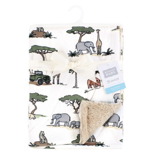 Hudson Baby Plush Blanket with Furry Binding and Back, Going On Safari