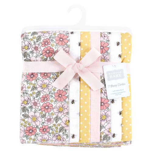 Hudson Baby Cotton Flannel Burp Cloths, Pink Yellow Pretty Floral 7 Pack