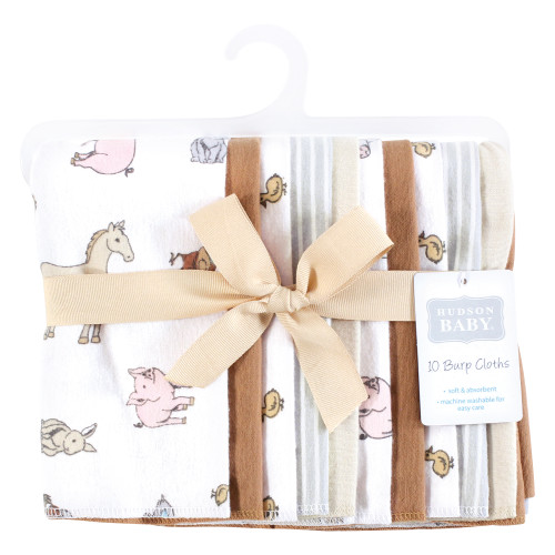 Hudson Baby Cotton Flannel Burp Cloths, Farm World 10 Pack