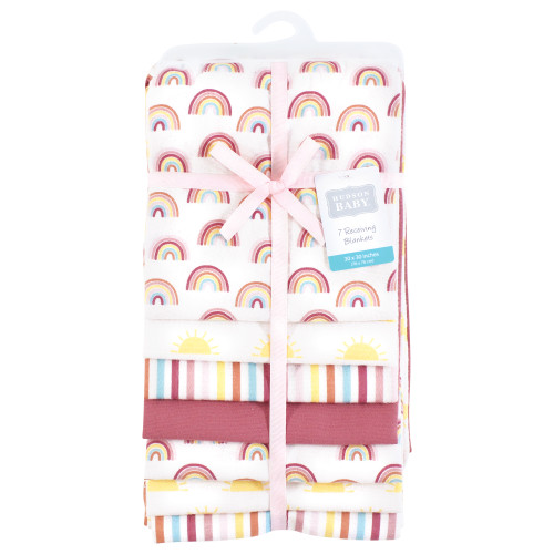 Hudson Baby Cotton Flannel Receiving Blankets Bundle, Sunshine And Rainbows