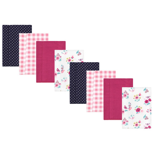 Hudson Baby Cotton Poly Flannel Burp Cloths Multipack, Butterfly Floral 8-Pack