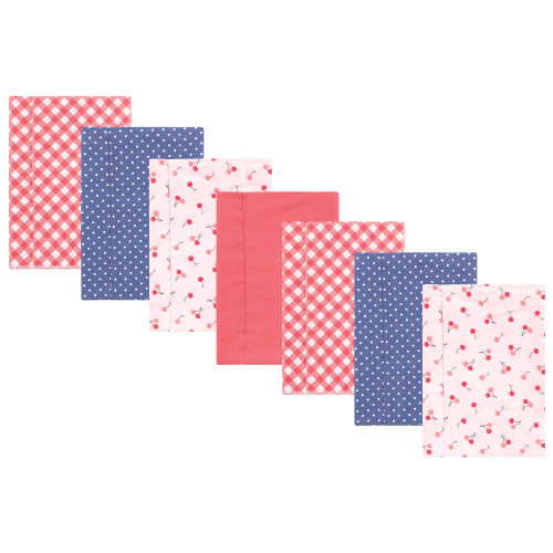 Hudson Baby Cotton Flannel Burp Cloths, Cherry Sweet 7 Pack