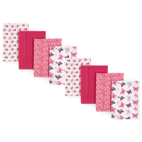 Hudson Baby Cotton Poly Flannel Burp Cloths Multipack, Butterflies 8-Pack