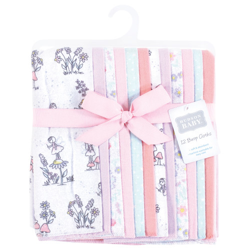 Hudson Baby Cotton Flannel Burp Cloths Bundle, Garden Fairies