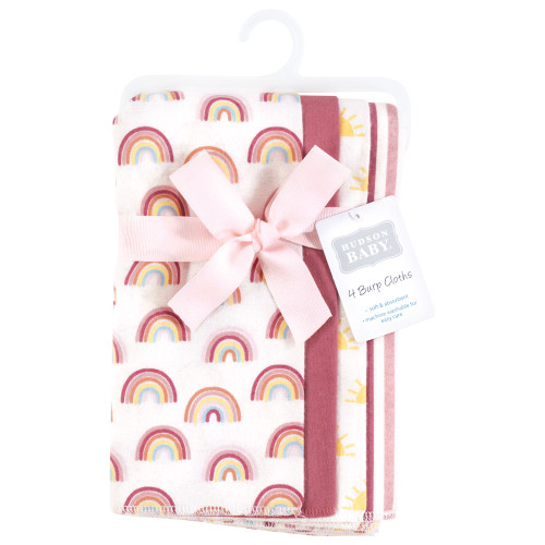Hudson Baby Cotton Flannel Burp Cloths, Sunshine And Rainbows 4 Pack