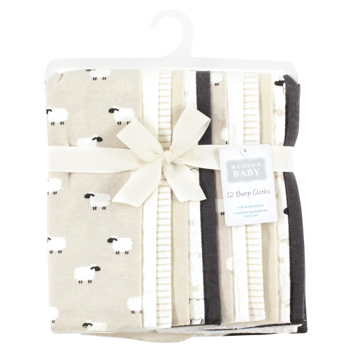 Hudson Baby Cotton Flannel Burp Cloths Bundle, Taupe Sheep