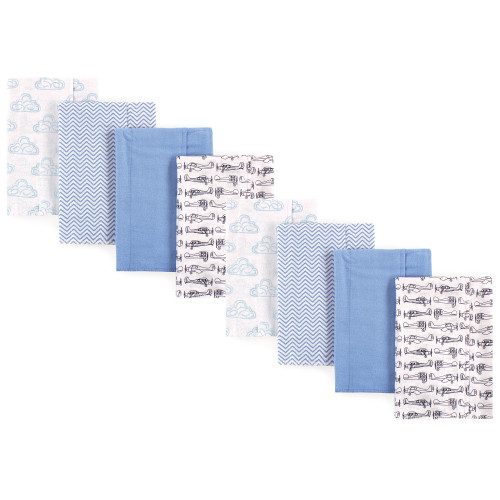 Hudson Baby Cotton Poly Flannel Burp Cloths Multipack, Airplane 8-Pack