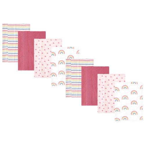 Hudson Baby Cotton Poly Flannel Burp Cloths Multipack, Creative Rainbow 8-Pack
