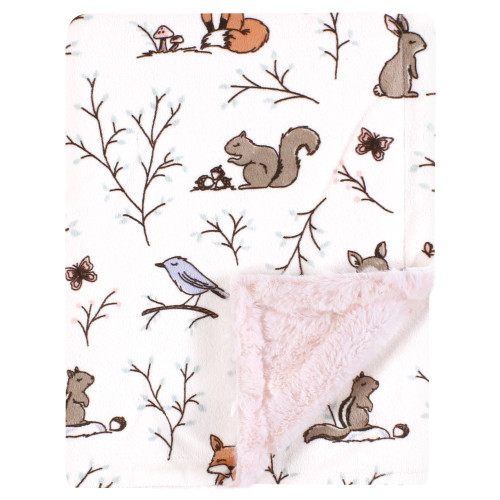 Hudson Baby Plush Blanket with Furry Binding and Back, Enchanted Forest