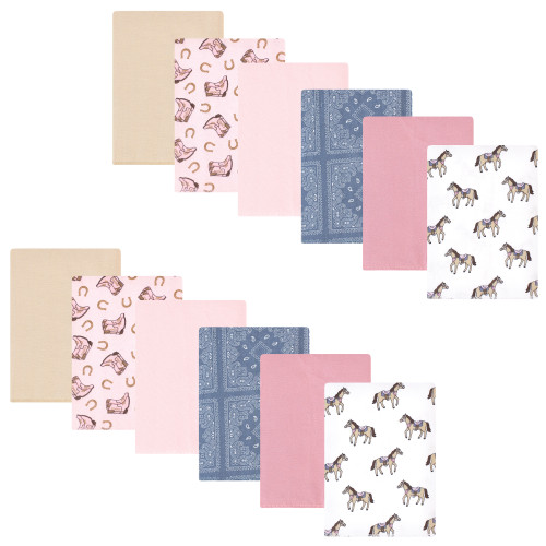 Hudson Baby Cotton Flannel Burp Cloths Bundle, Cowgirl