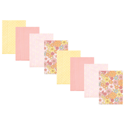 Hudson Baby Cotton Poly Flannel Burp Cloths Multipack, Peace Love Flowers 8-Pack