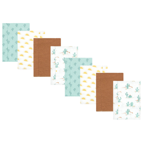 Hudson Baby Cotton Poly Flannel Burp Cloths Multipack, Desert Cactus 8-Pack