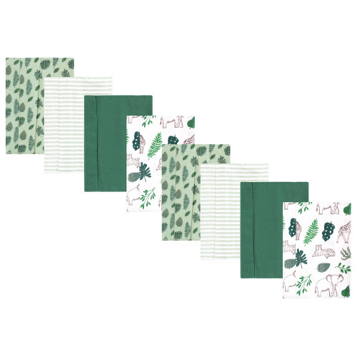 Hudson Baby Cotton Poly Flannel Burp Cloths Multipack, Jungle 8-Pack