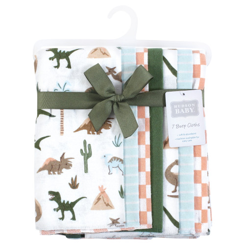 Hudson Baby Cotton Flannel Burp Cloths, Retro Dinosaur 7 Pack