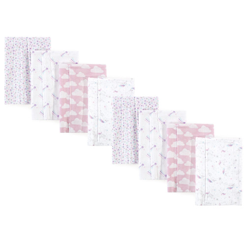 Hudson Baby Cotton Poly Flannel Burp Cloths Multipack, Magical Unicorn 8-Pack
