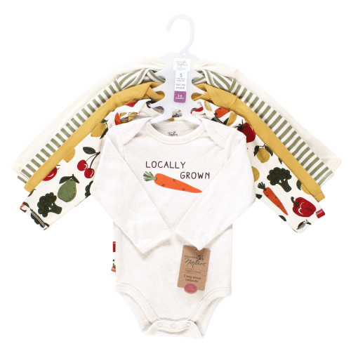 Touched By Nature Organic Cotton Long-Sleeve Bodysuits, Happy Veggies