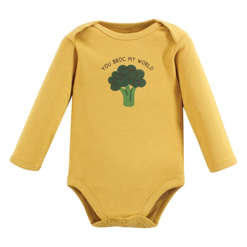 Touched By Nature Organic Cotton Long-Sleeve Bodysuits, Happy Veggies