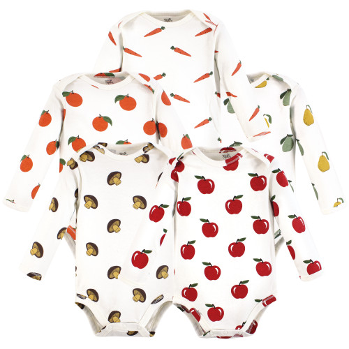 Touched By Nature Organic Cotton Long-Sleeve Bodysuits, Fruits And Veggies