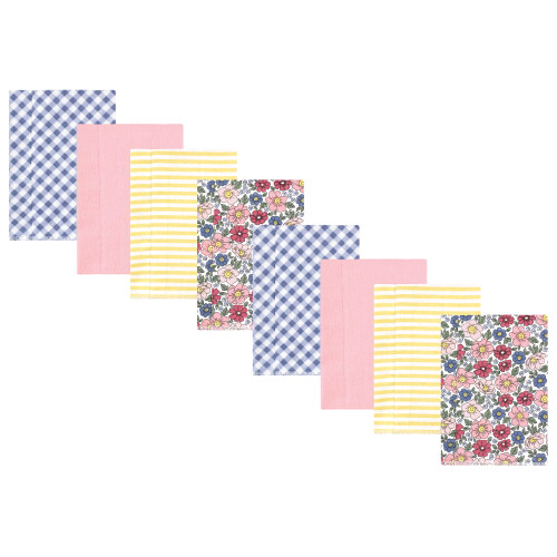 Hudson Baby Cotton Poly Flannel Burp Cloths Multipack, Pink Blue Pretty Floral 8-Pack