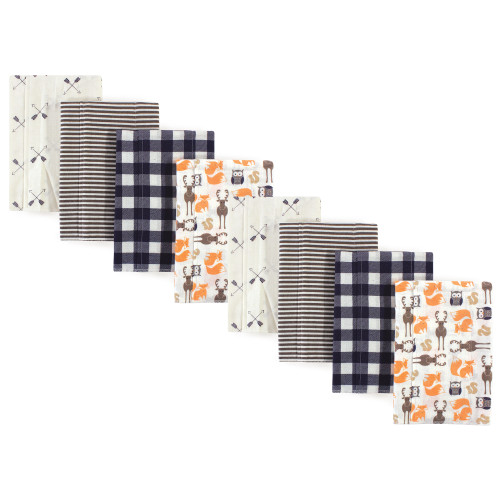 Hudson Baby Cotton Poly Flannel Burp Cloths Multipack, Forest 8-Pack