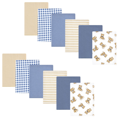 Hudson Baby Cotton Flannel Burp Cloths Bundle, Gentleman Bear