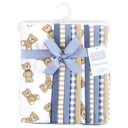 Hudson Baby Cotton Flannel Burp Cloths Bundle, Gentleman Bear