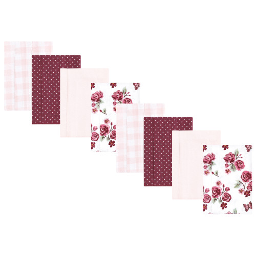 Hudson Baby Cotton Poly Flannel Burp Cloths Multipack, Sweet Roses 8-Pack