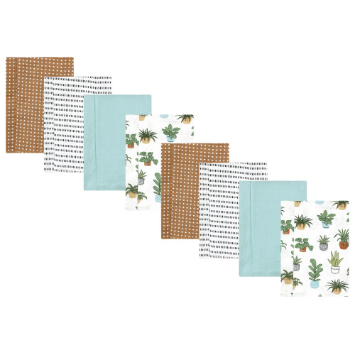 Hudson Baby Cotton Poly Flannel Burp Cloths Multipack, Plants 8-Pack