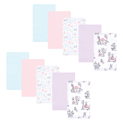 Hudson Baby Cotton Flannel Burp Cloths, Garden Fairies 10 Pack