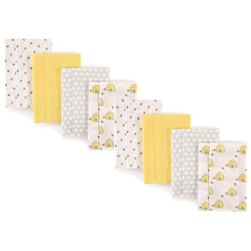Hudson Baby Cotton Poly Flannel Burp Cloths Multipack, Bee 8-Pack