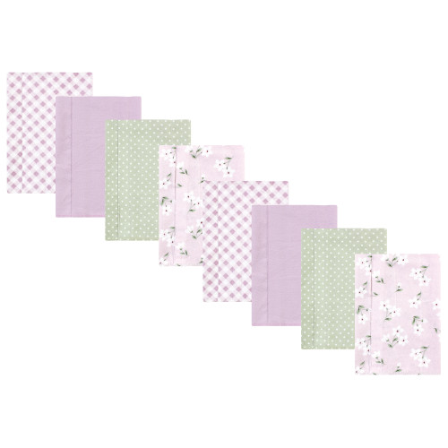 Hudson Baby Cotton Poly Flannel Burp Cloths Multipack, Purple Dainty Floral 8-Pack