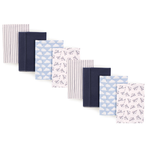 Hudson Baby Cotton Poly Flannel Burp Cloths Multipack, Paper Airplane 8-Pack