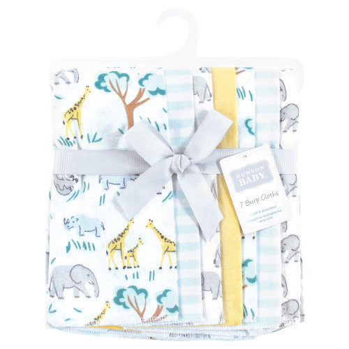 Hudson Baby Cotton Flannel Burp Cloths, Safari Friends 7 Pack