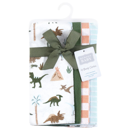 Hudson Baby Cotton Flannel Burp Cloths, Retro Dinosaur 4 Pack