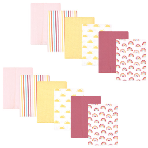 Hudson Baby Cotton Flannel Burp Cloths Bundle, Sunshine And Rainbows