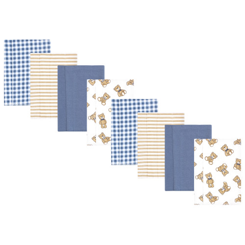 Hudson Baby Cotton Poly Flannel Burp Cloths Multipack, Gentleman Bear 8-Pack