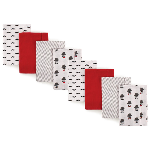 Hudson Baby Cotton Poly Flannel Burp Cloths Multipack, Mustache Hat 8-Pack