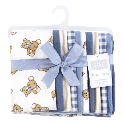 Hudson Baby Cotton Flannel Burp Cloths, Gentleman Bear 10 Pack
