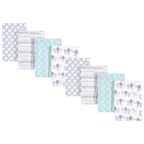 Hudson Baby Cotton Poly Flannel Burp Cloths Multipack, Gray Elephant 8-Pack