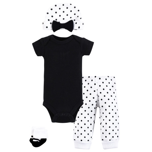 Hudson Baby Thermal Preemie Layette Set 4pc, Black White Dots Short Sleeve 1