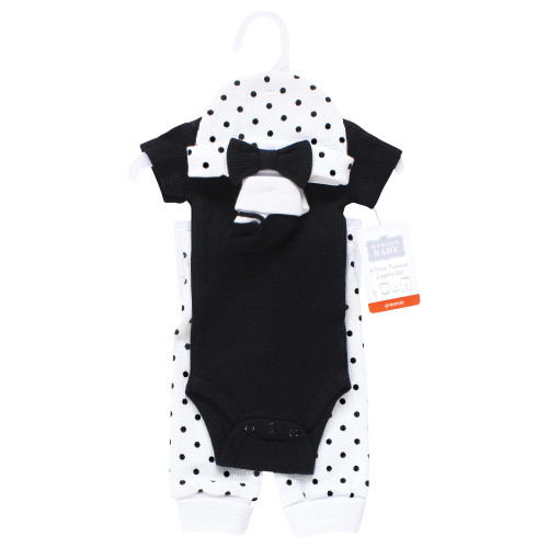 Hudson Baby Thermal Preemie Layette Set 4pc, Black White Dots Short Sleeve 1