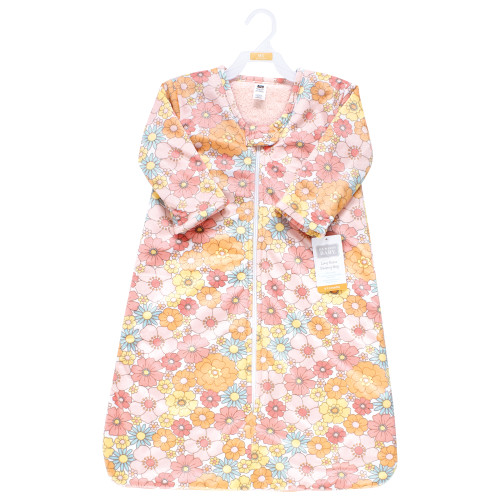 Hudson Baby Long Sleeve Plush Faux Fur Sleeping Bag, Wearable Blanket, Peace Love Flowers