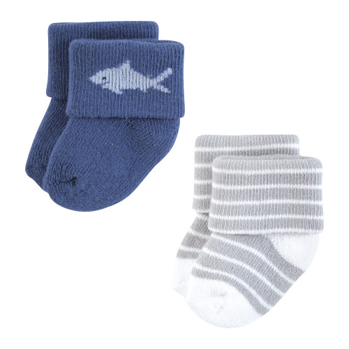 Hudson Baby Cotton Rich Newborn and Terry Socks, Ocean Friends